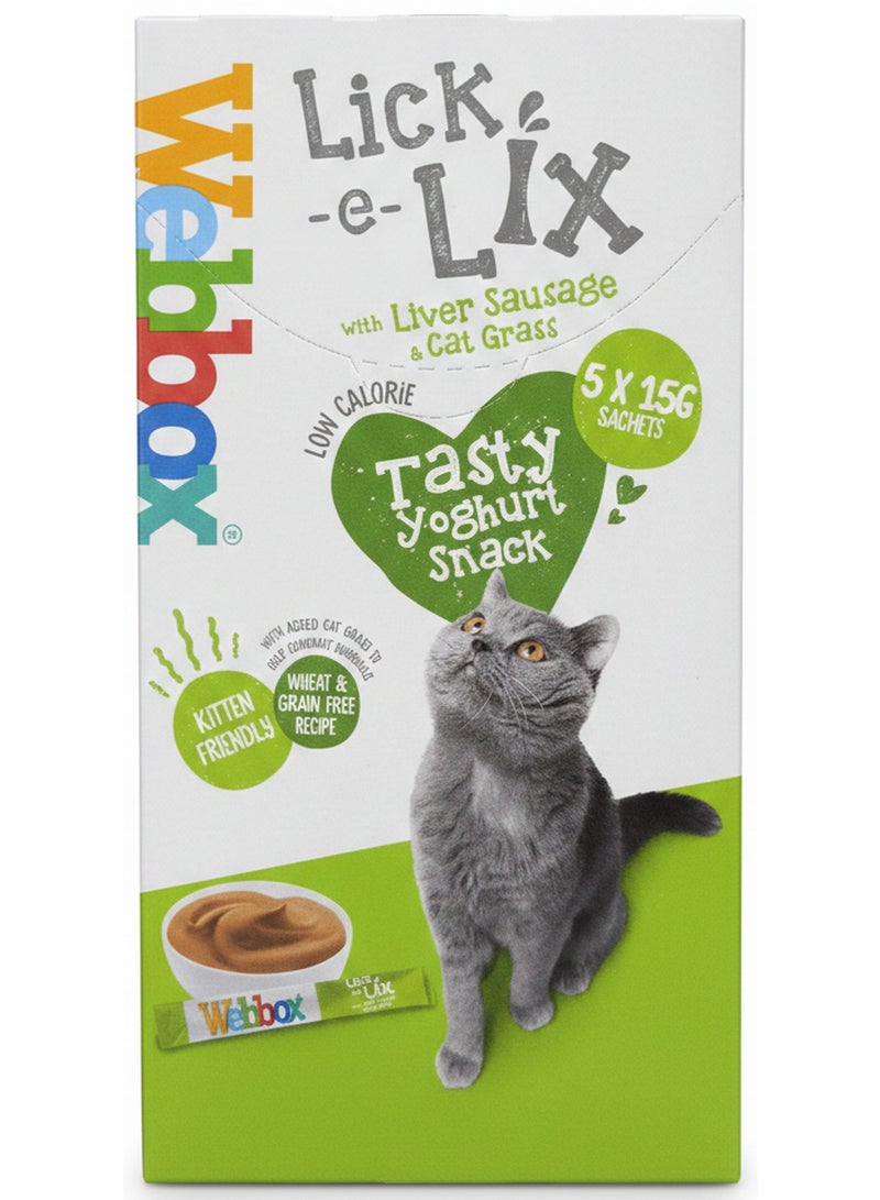 ليك إي ليكس مع سجق الكبد وعشب القطط، وجبة خفيفة لذيذة من الزبادي، 5 × 15 غرام